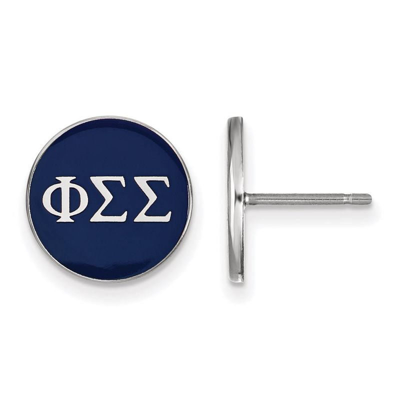 Sterling Silver Phi Sigma Sigma Blue Enamel Disc Post Earrings